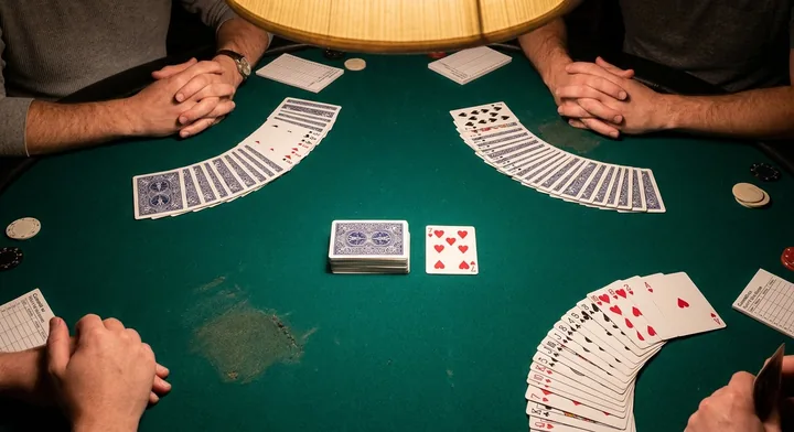 The deal in Canasta: cards dealt to each player beside the stock and discard pile