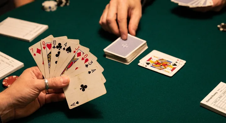 Drawing and discarding in Contract Rummy: taking a card, then throwing one away