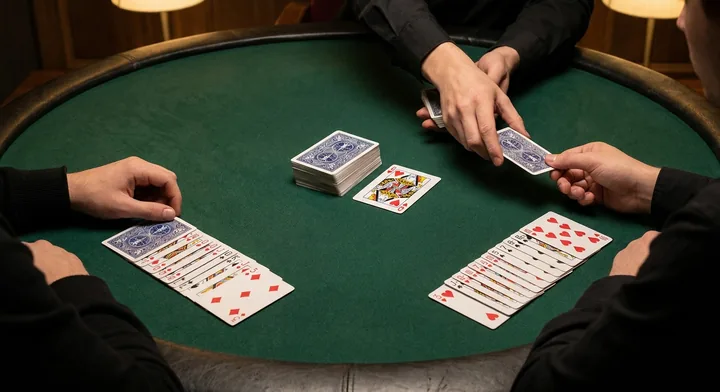 The deal in Dummy Rummy: cards dealt to each player beside the stock and discard pile
