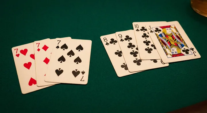 Melds in Gin Rummy: a set of matching ranks and a run of one suit