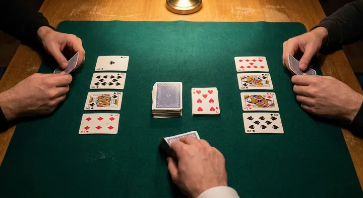 The deal in Rummy 500: cards dealt to each player beside the stock and discard pile